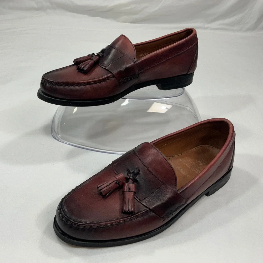 Allen Edmonds Schreier Mens 9.5 C Burgundy Leather Tassel Loafers USA Made